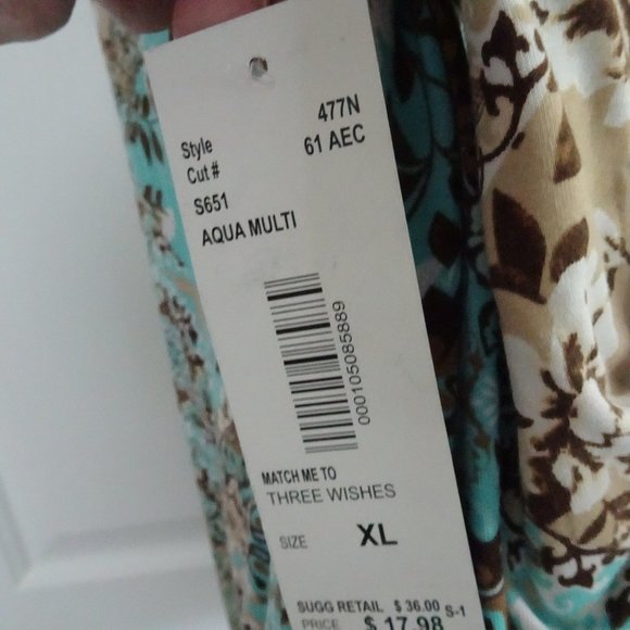 Women's Plus Size XL Aqua/BrownTunic Top- NEW - Picture 7 of 9